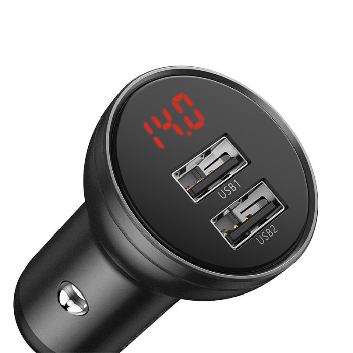 119412417 شارژر فندکی بیسوس Baseus Digital Display Car Charger CCBX-0G توان 24 وات+گارانتی 6 ماهه رابین ویرا