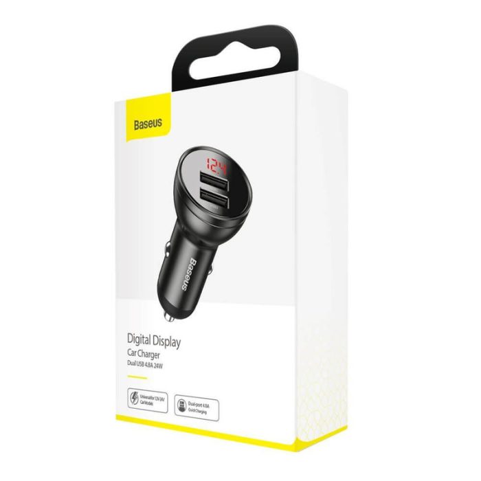 119412427 شارژر فندکی بیسوس Baseus Digital Display Car Charger CCBX-0G توان 24 وات+گارانتی 6 ماهه رابین ویرا