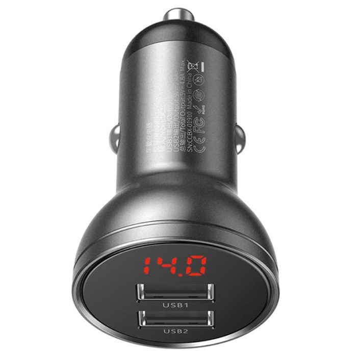 Baseus Digital Display Dual USB Car Charger Black 6953156215399 16122019 01 p شارژر فندکی بیسوس Baseus Digital Display Car Charger CCBX-0G توان 24 وات+گارانتی 6 ماهه رابین ویرا